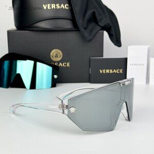 Versace Women Sunglasses Crystal Grey Mirror Blue Single Lens VE4461 148/6V NEW